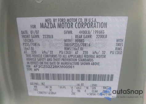 2008 Mazda Tribute I Touring z USA, uszkodzony, nr VIN 4F2CZ02Z28KM00561